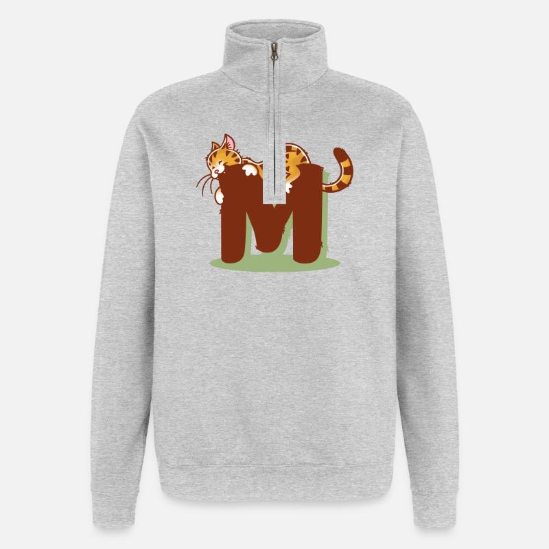 Katze Buchstabe M - Quarter-Zip-Sweatshirt - Grau meliert