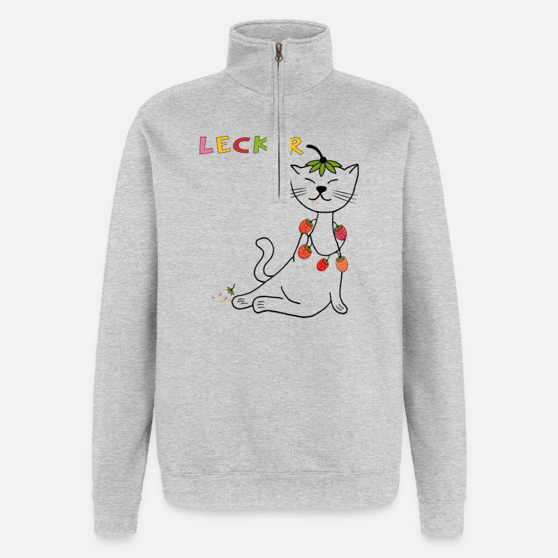 Fraises Chat - Sweat à zip 1/4 - gris chiné