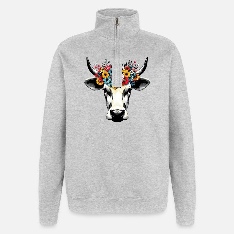 Kuh - Quarter-Zip-Sweatshirt - Grau meliert