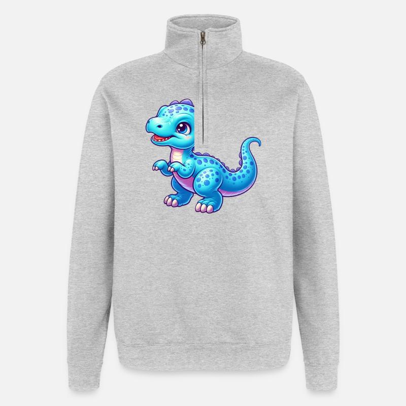 Dinosaure - Sweat à zip 1/4 - gris chiné