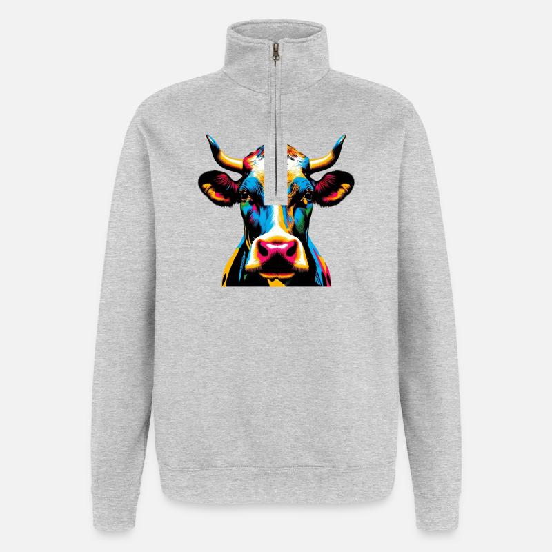 Kuh - Quarter-Zip-Sweatshirt - Grau meliert