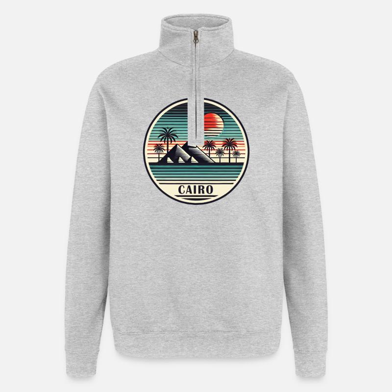 Le Caire, Égypte, Pyramides, Désert - Sweat à zip 1/4 - gris chiné