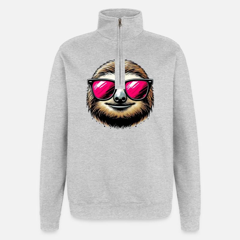 Faultier mit Sonnenbrille - Quarter-Zip-Sweatshirt - Grau meliert