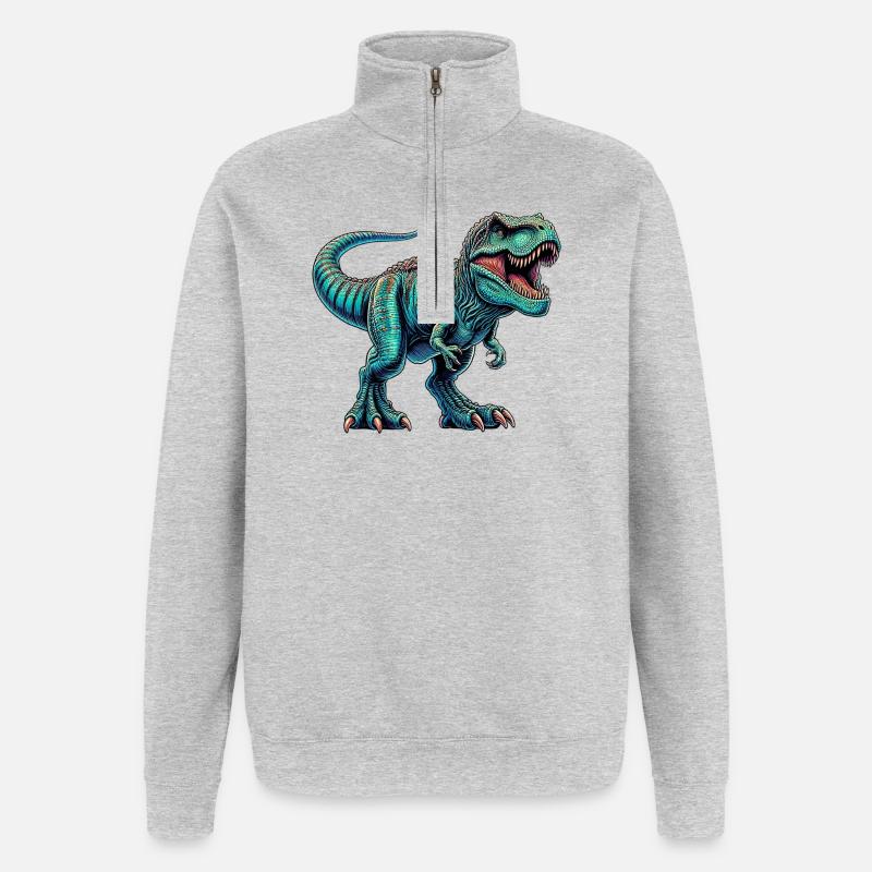 Dinosaurier - Quarter-Zip-Sweatshirt - Grau meliert