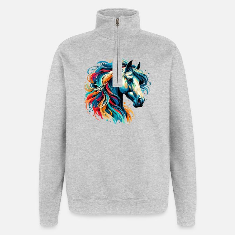 Cheval - Sweat à zip 1/4 - gris chiné