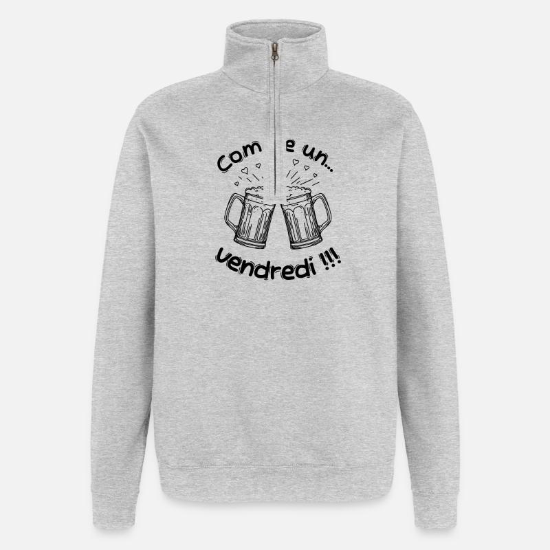 Comme un vendredi !!! - Sweat à zip 1/4 - gris chiné
