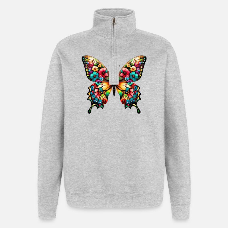 Schmetterling - Quarter-Zip-Sweatshirt - Grau meliert