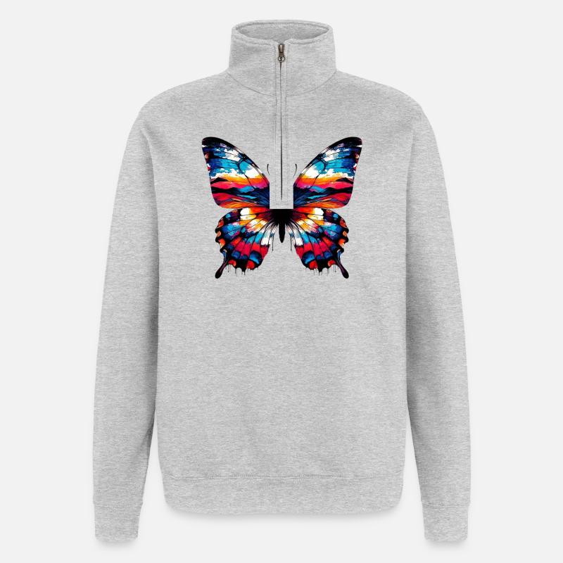 Schmetterling - Quarter-Zip-Sweatshirt - Grau meliert