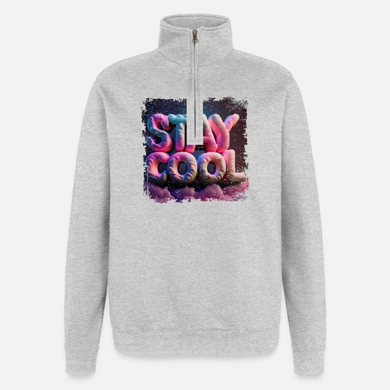 Restez cool texte en 3D - Sweat à zip 1/4 - gris chiné