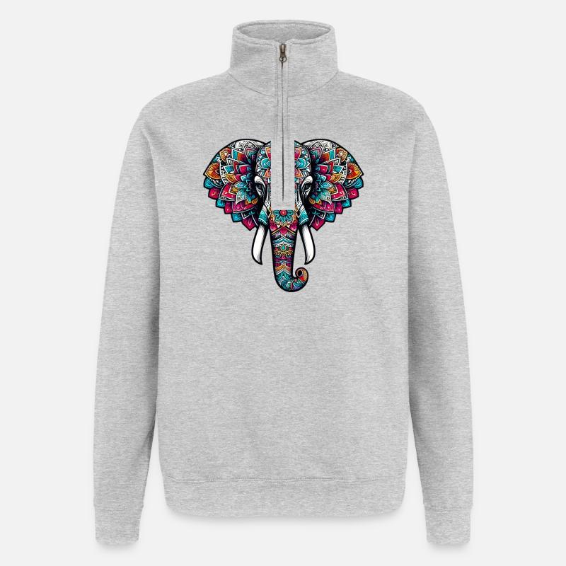 Éléphant - Sweat à zip 1/4 - gris chiné