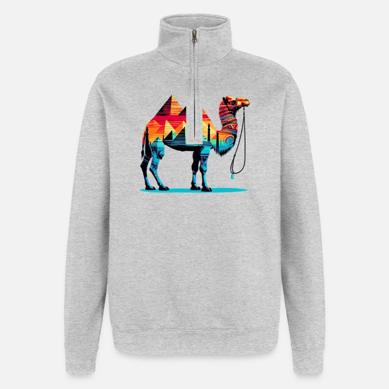 Kamel - Quarter-Zip-Sweatshirt - Grau meliert