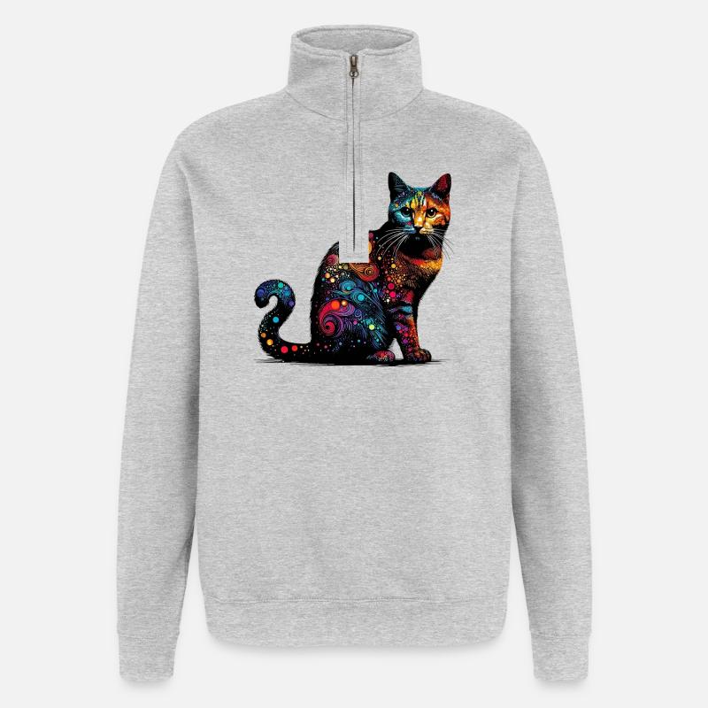 Chat - Sweat à zip 1/4 - gris chiné