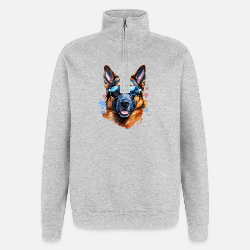 German Shepherd with sunglasses - Quarter-Zip Sweatshirt - heather grey