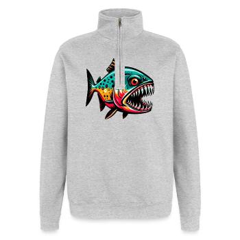 Piranha - Quarter-Zip-Sweatshirt - Grau meliert - Vorne - AI Model Female 172 light (172cm) & AI Model Male 178 dark (178cm)
