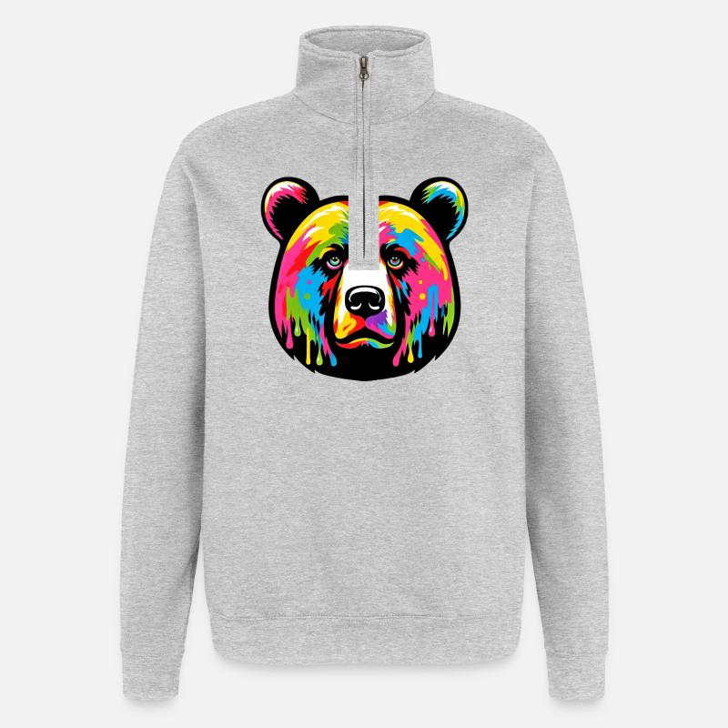 Bär - Quarter-Zip-Sweatshirt - Grau meliert
