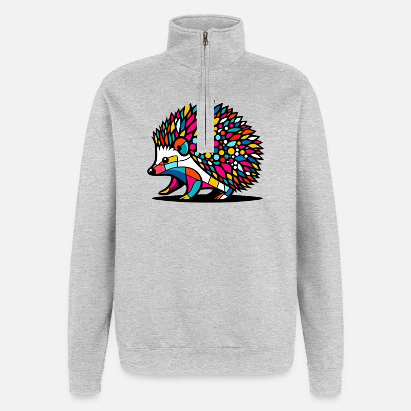 Hérisson - Sweat à zip 1/4 - gris chiné