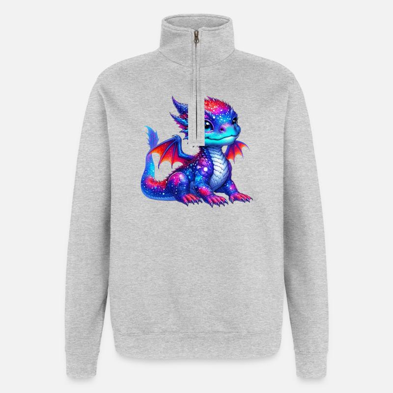 Drache - Quarter-Zip-Sweatshirt - Grau meliert