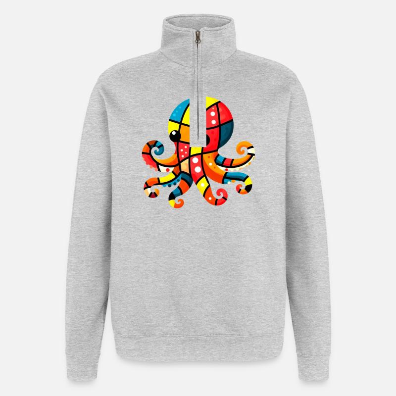 Pieuvre - Sweat à zip 1/4 - gris chiné