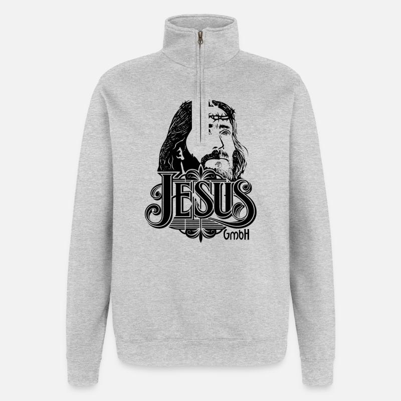 Jesus Head with Writing 2 - Quarter-Zip Sweatshirt - heather grey