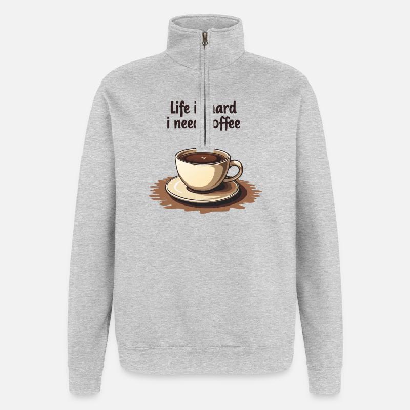 Kaffeetasse mit Textmotivation - Quarter-Zip-Sweatshirt - Grau meliert