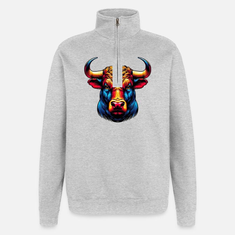 Stier - Quarter-Zip-Sweatshirt - Grau meliert