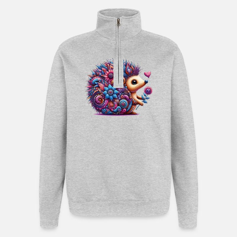 Hérisson - Sweat à zip 1/4 - gris chiné