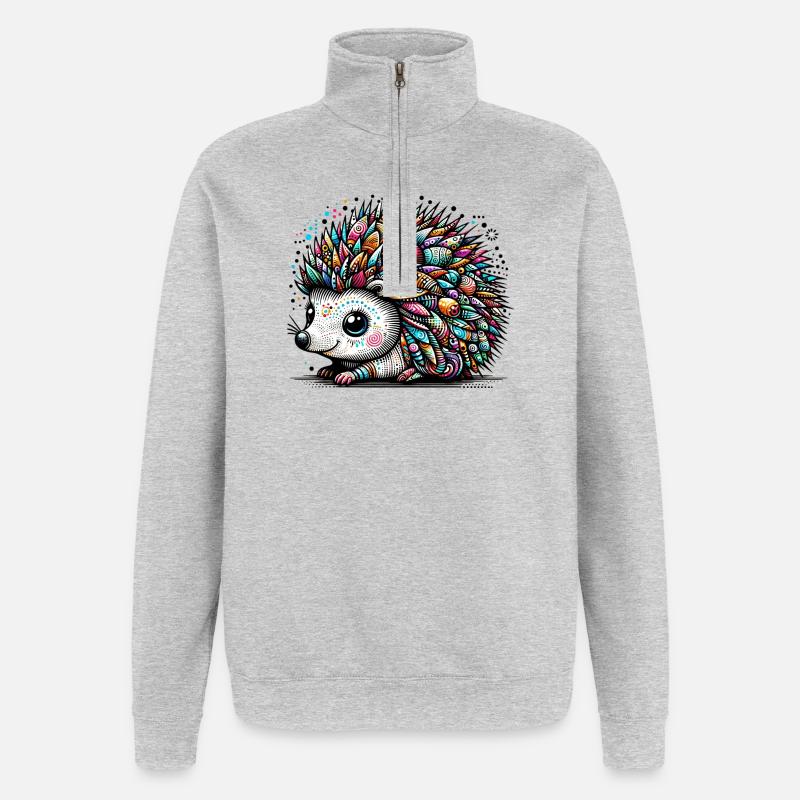 Hérisson - Sweat à zip 1/4 - gris chiné