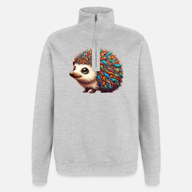 Hérisson - Sweat à zip 1/4 - gris chiné