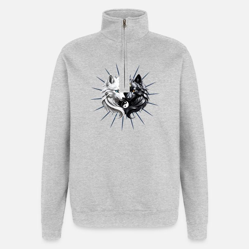 Loups Yin Yang. - Sweat à zip 1/4 - gris chiné