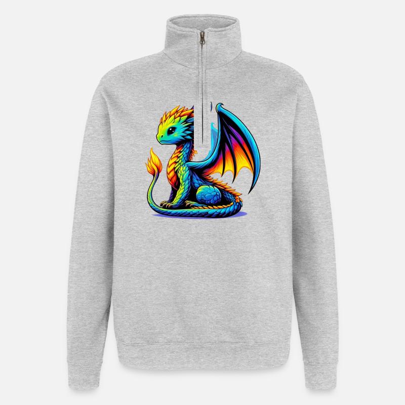 Drache - Quarter-Zip-Sweatshirt - Grau meliert