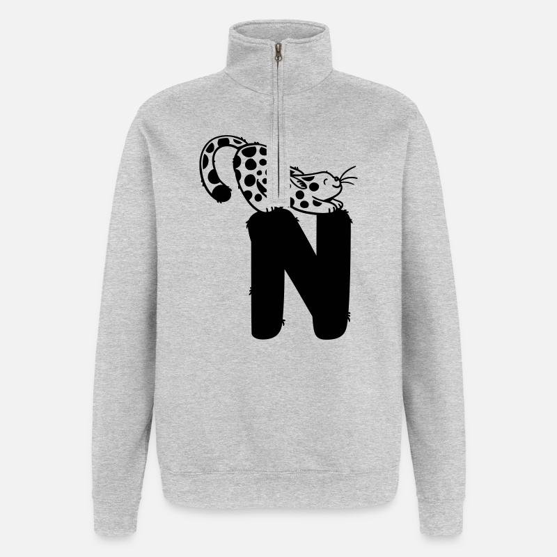 Katze Buchstabe N - Quarter-Zip-Sweatshirt - Grau meliert