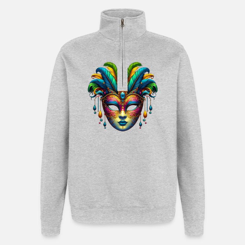 Masque du Carnaval de Venise - Sweat à zip 1/4 - gris chiné