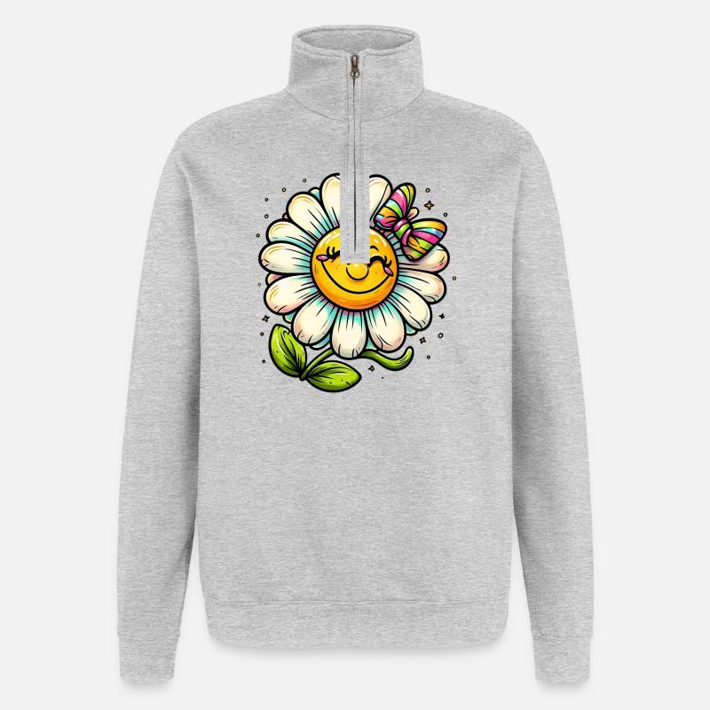 Gänseblümchen - Quarter-Zip-Sweatshirt - Grau meliert