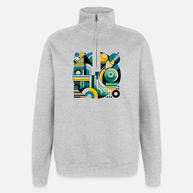 Neon Geometry — Retro Pulse - Quarter-Zip-Sweatshirt - Grau meliert