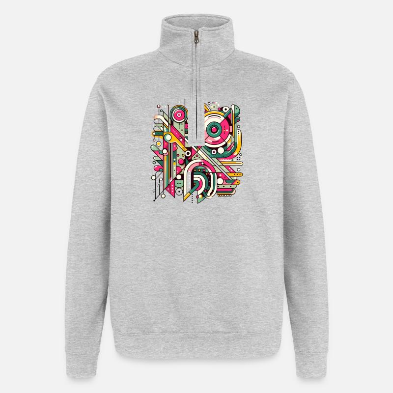 Neon Geometry — Hypergrid - Quarter-Zip-Sweatshirt - Grau meliert