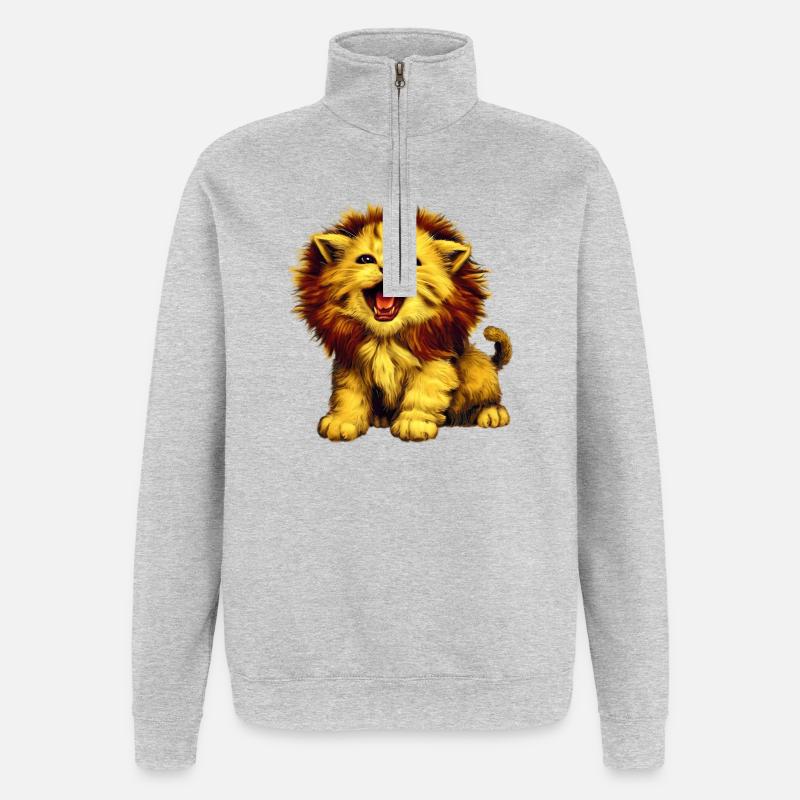 Löwe Katze - Quarter-Zip-Sweatshirt - Grau meliert