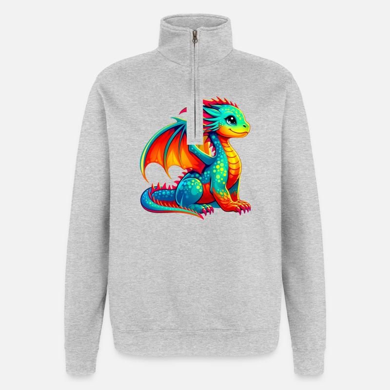 Drache - Quarter-Zip-Sweatshirt - Grau meliert