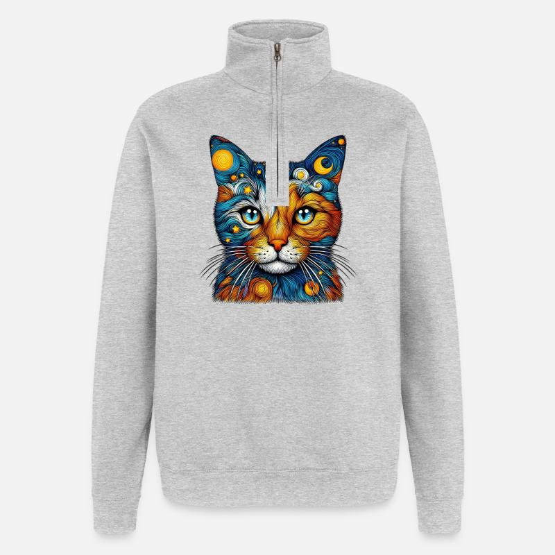 Chat - Sweat à zip 1/4 - gris chiné