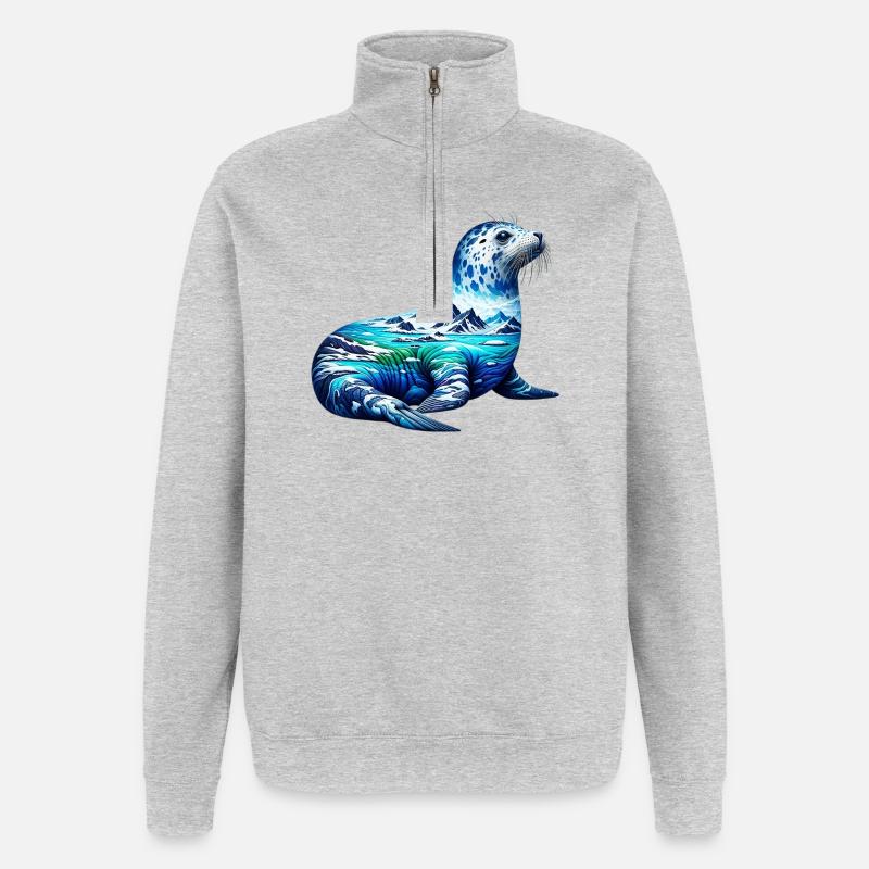 Phoque - Sweat à zip 1/4 - gris chiné