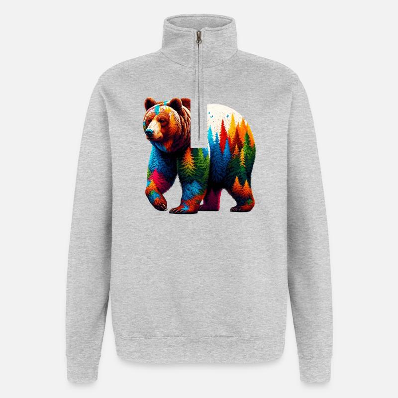 Bär - Quarter-Zip-Sweatshirt - Grau meliert
