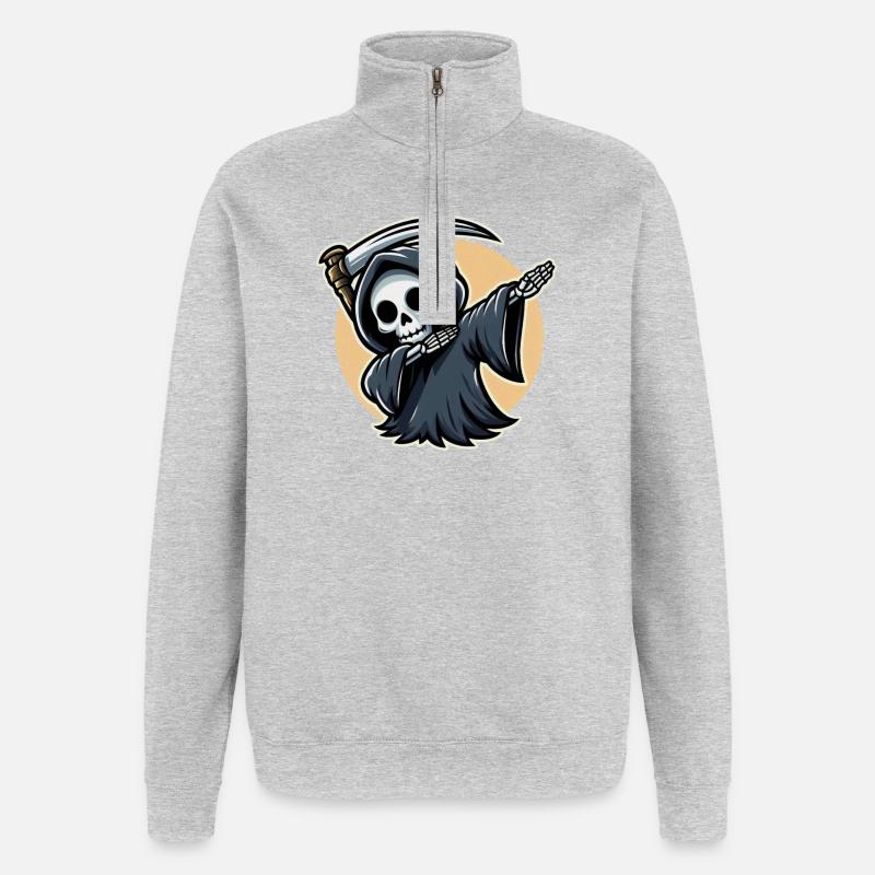 Dabbing Grim Reaper Motif effrayant - Sweat à zip 1/4 - gris chiné