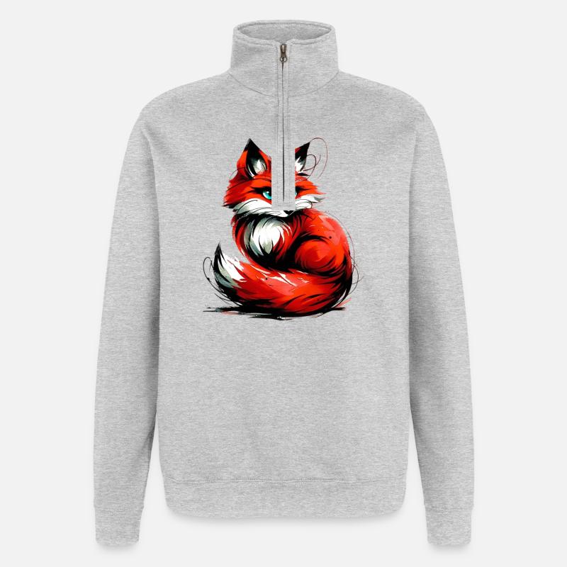 Fuchs - Quarter-Zip-Sweatshirt - Grau meliert