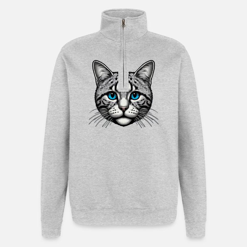 Katze - Quarter-Zip-Sweatshirt - Grau meliert