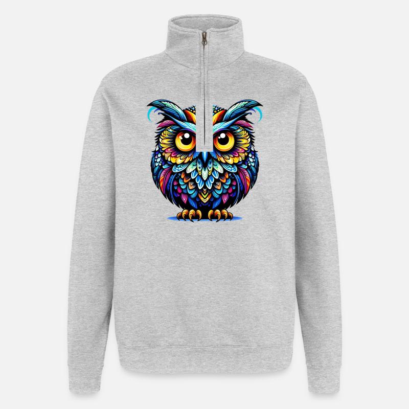 Eule - Quarter-Zip-Sweatshirt - Grau meliert