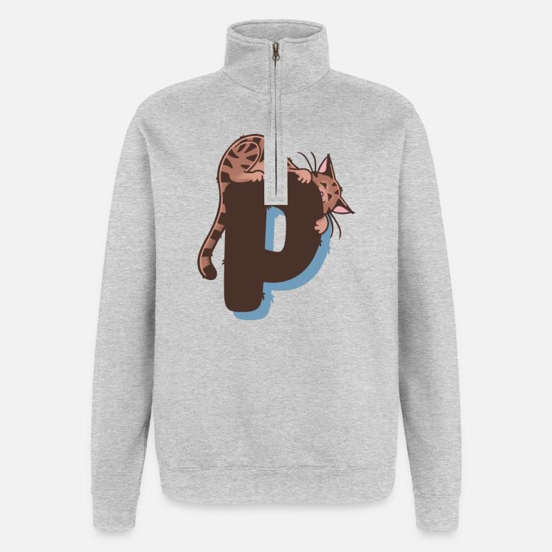 Katze Buchstabe P - Quarter-Zip-Sweatshirt - Grau meliert