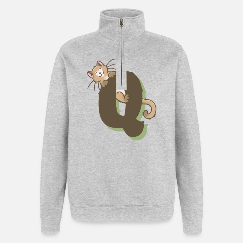Katze Buchstabe Q - Quarter-Zip-Sweatshirt - Grau meliert