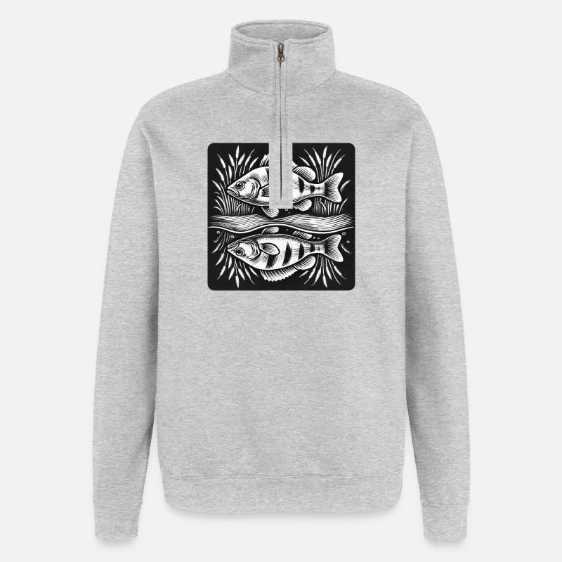 Perche, poisson, ange - Sweat à zip 1/4 - gris chiné