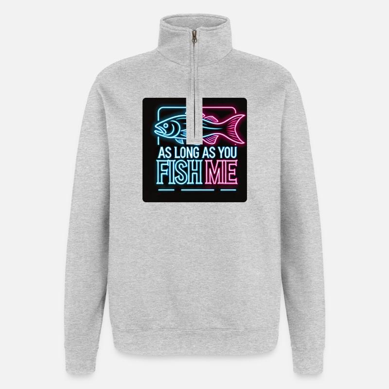 Solange du mich fischst Barsch Design - Quarter-Zip-Sweatshirt - Grau meliert