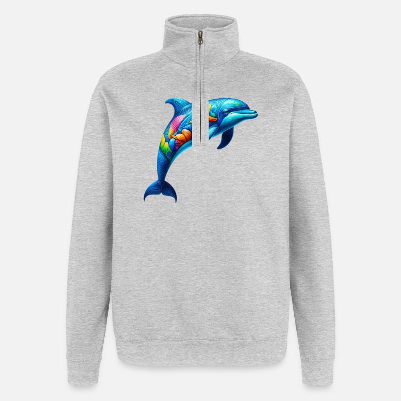 Delfin - Quarter-Zip-Sweatshirt - Grau meliert
