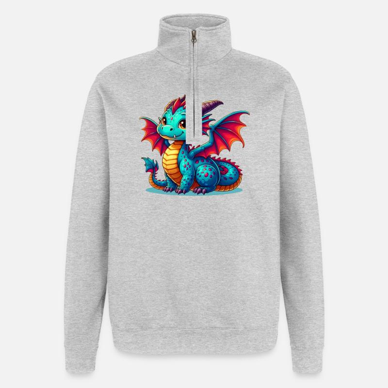 Drache - Quarter-Zip-Sweatshirt - Grau meliert